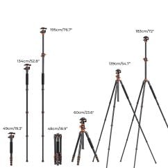 K&F Cocnept Trident-T statief + BH-32L - Afmetingen